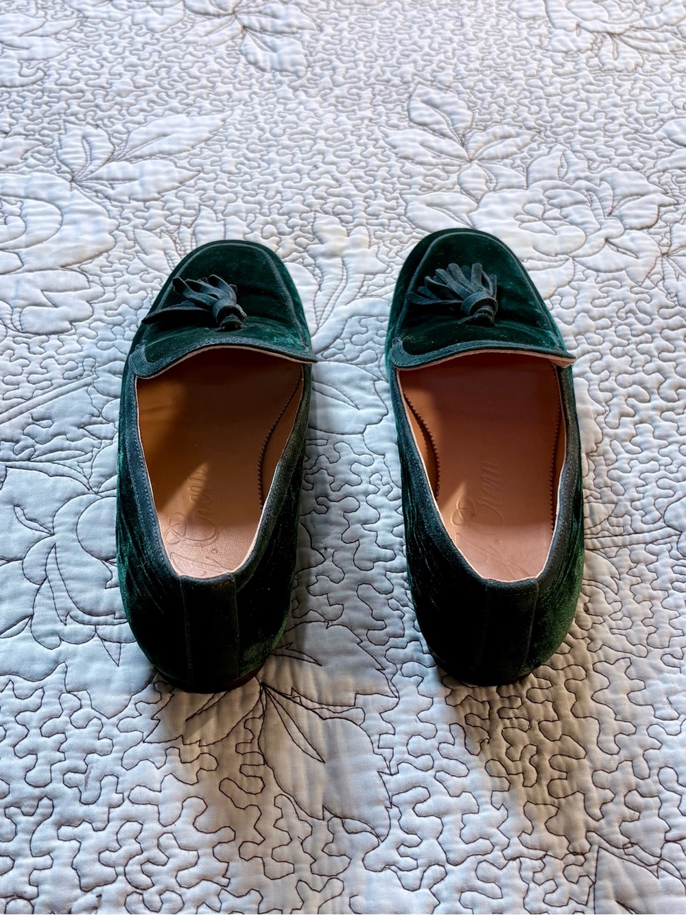 J.Crew Marie Velvet Tassel Loafers Dark Green Slip-On Flats Leather Sole Sz 9🧡 - Picture 10 of 11